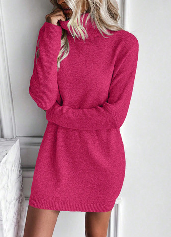 Фуксинова (кольору Фукія) кежуал сукня сукня светр SHEIN однотонна