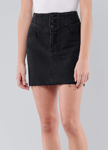 Черная джинсовая однотонная юбка Hollister