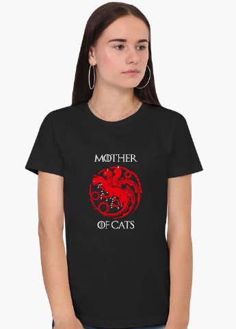 Черная демисезон футболка женская мать котов (mother of cats) (8976-2015) xxl MobiPrint