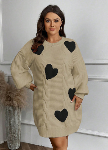 Оливкова (хакі) кежуал сукня сукня светр SHEIN сердечка