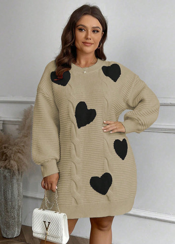 Оливкова (хакі) кежуал сукня сукня светр SHEIN сердечка