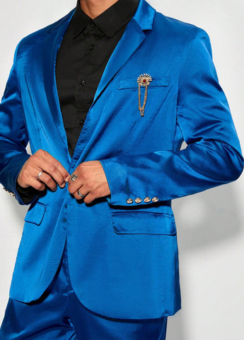 Синий демисезонный костюм (пиджак, брюки) брючный SHEIN