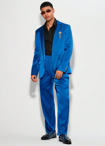 Синий демисезонный костюм (пиджак, брюки) брючный SHEIN