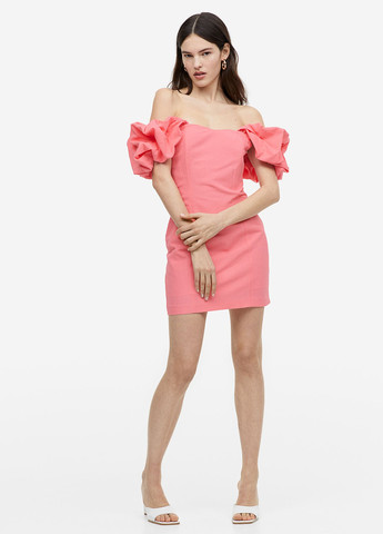 Рожева кежуал сукня з відкритими плечима H&M однотонна