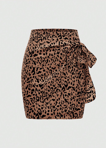 Коричневая кэжуал леопардовая юбка SHEIN на запах