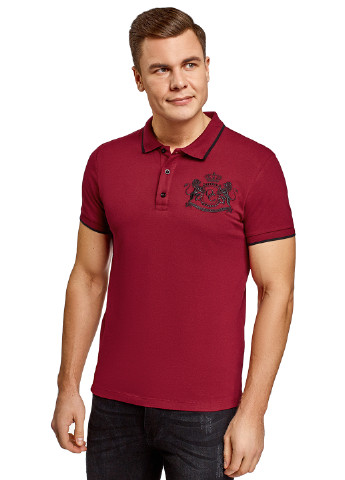 Бордовая футболка-поло для мужчин Oodji с рисунком