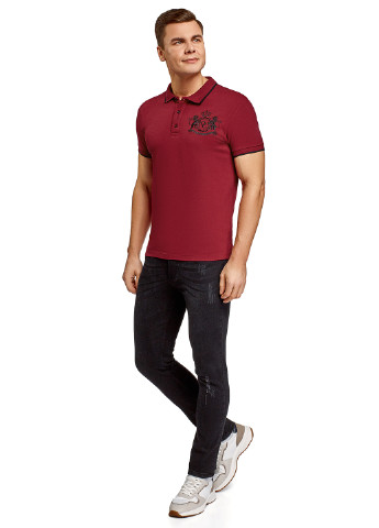 Бордовая футболка-поло для мужчин Oodji с рисунком