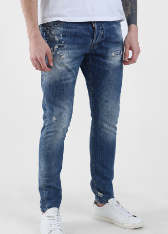 Синие демисезонные синие джинсы с потертостями Dsquared2