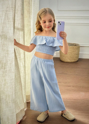 Блакитний літній костюм (блуза, штани) SHEIN