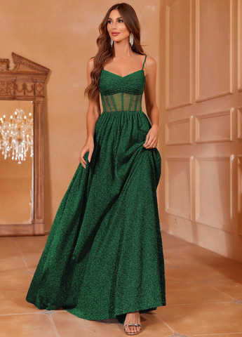 Зелена святковий, вечірня сукня з пишною спідницею, а-силует, з корсетом SHEIN однотонна