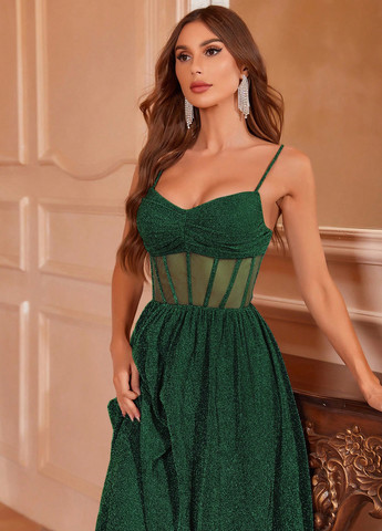 Зелена святковий, вечірня сукня з пишною спідницею, а-силует, з корсетом SHEIN однотонна