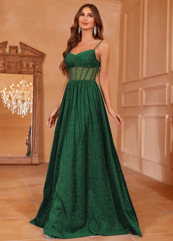 Зелена святковий, вечірня сукня з пишною спідницею, а-силует, з корсетом SHEIN однотонна