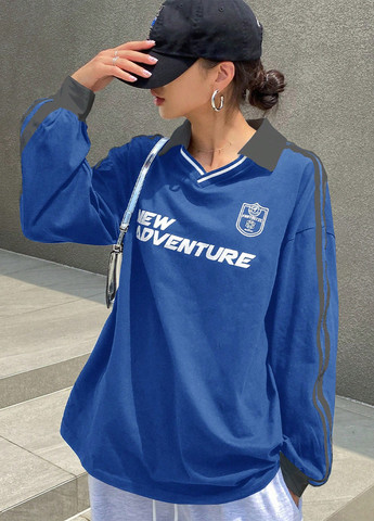 Синяя женская футболка-поло SHEIN с надписью