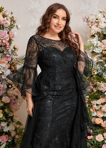 Черное вечернее, праздничный платье а-силуэт, со шлейфом SHEIN однотонное