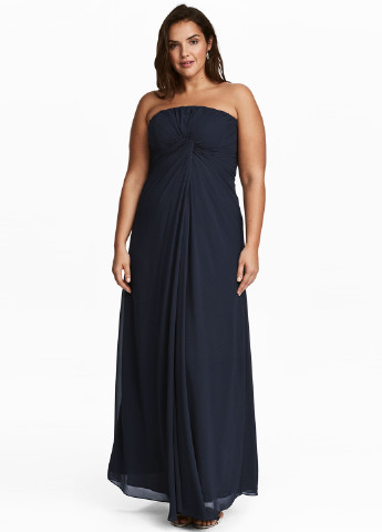 Темно-синее вечернее платье бандо H&M однотонное