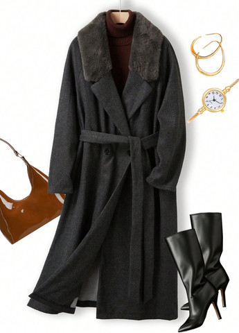 Темно-серое демисезонное Пальто однобортное SHEIN