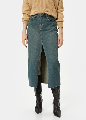 Серо-зеленая джинсовая, кэжуал однотонная юбка KOTON