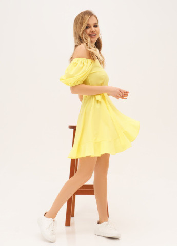 Желтое повседневный платье женское клеш ISSA PLUS однотонное