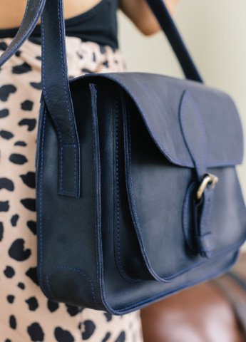 Вінтажна жіноча сумка через плече арт. 633 ручної роботи з натуральної шкіри синього кольору Boorbon (255171664)