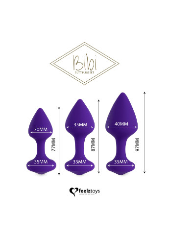 Набор силиконовых анальных пробок - Bibi Butt Plug Set 3 pcs Purple FeelzToys (252297707)