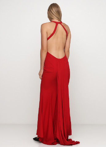 Красное вечернее платье с открытой спиной, со шлейфом Jarlo однотонное