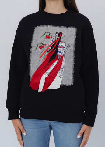 Черный свитшот Nora Kvittin однотонный нашивки, вышивка, аппликация (301079845)