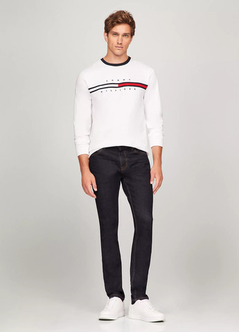 Лонгслів Tommy Hilfiger однотонний білий кежуали бавовна, трикотаж