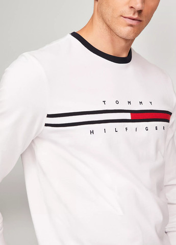 Лонгслів Tommy Hilfiger однотонний білий кежуали бавовна, трикотаж