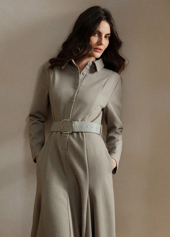 Серое кэжуал платье клеш, рубашка SHEIN однотонное