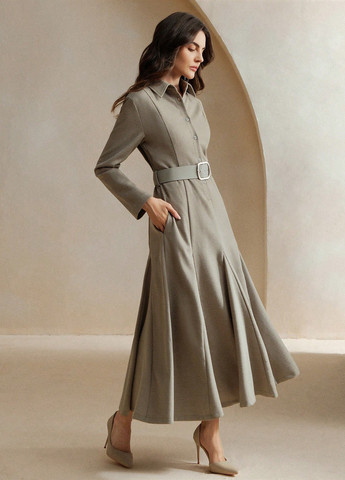 Серое кэжуал платье клеш, рубашка SHEIN однотонное