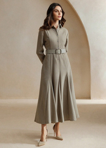 Серое кэжуал платье клеш, рубашка SHEIN однотонное