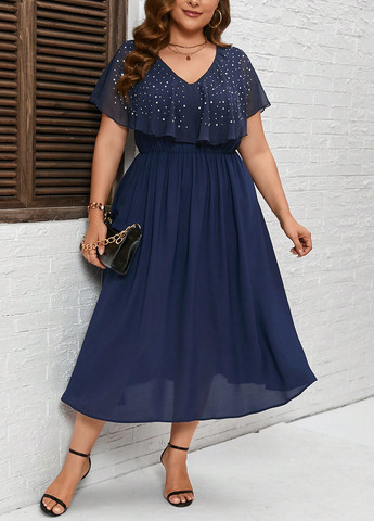 Темно-синее кэжуал платье клеш SHEIN однотонное