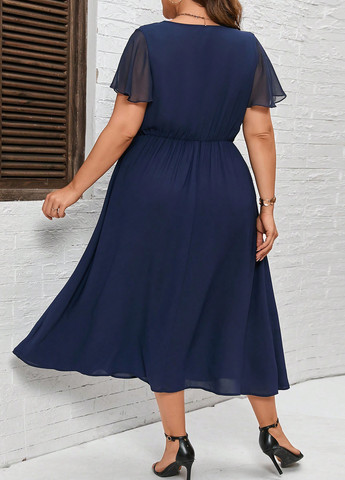 Темно-синее кэжуал платье клеш SHEIN однотонное