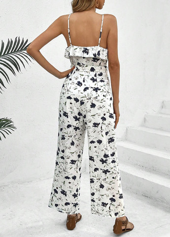 Комбинезон SHEIN комбинезон-брюки цветочный белый кэжуал полиэстер