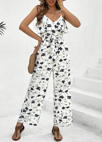 Комбинезон SHEIN комбинезон-брюки цветочный белый кэжуал полиэстер