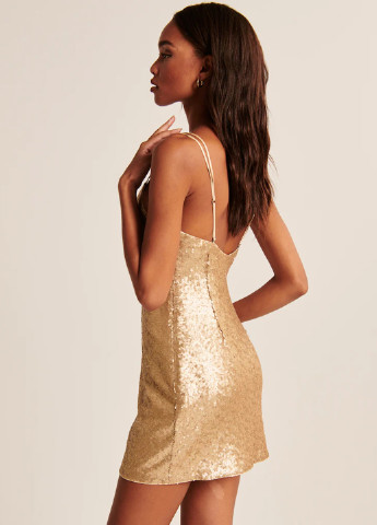 Золотой коктейльное платье с открытой спиной, футляр Abercrombie & Fitch однотонное
