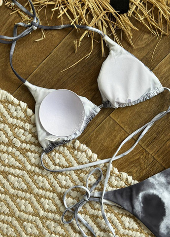 Сірий літній пляжний комплект жіночий (купальник, топ, парео) бікіні, роздільний NOVA VEGA