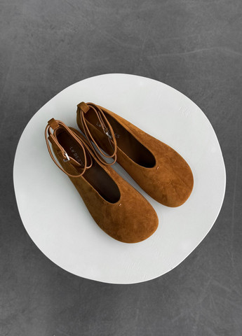 Женские балетки Le'BERDES | коричневые однотонные без декора натуральная замша (370483483)