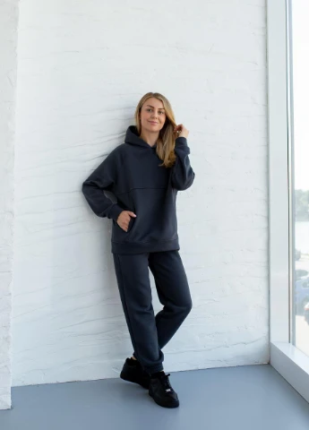 Жіночий спортивний костюм на флісі УКРАЇНА не кошлатиться XS S M L XL (42 44 46 48 50) ГРАФІТ СІРИЙ теплий зимній No Brand (254565495)