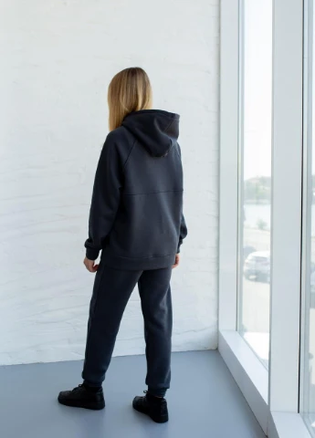 Жіночий спортивний костюм на флісі УКРАЇНА не кошлатиться XS S M L XL (42 44 46 48 50) ГРАФІТ СІРИЙ теплий зимній No Brand (254565495)