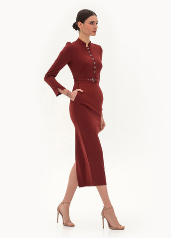 Терракотовое деловое платье футляр BGL однотонное