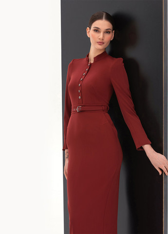 Терракотовое деловое платье футляр BGL однотонное