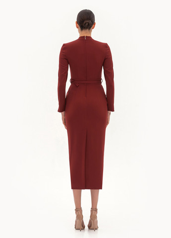 Терракотовое деловое платье футляр BGL однотонное