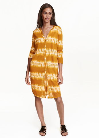 Гірчична кежуал плаття, сукня H&M з абстрактним візерунком