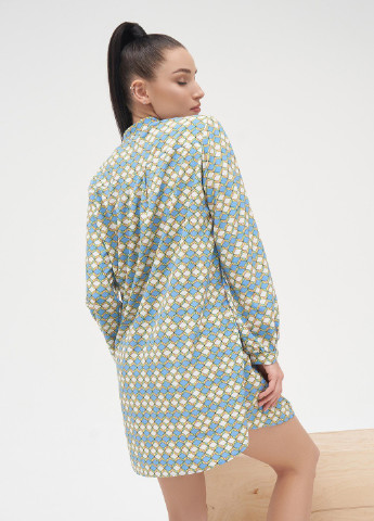 Бірюзова повсякденний сукня сорочка ISSA PLUS з геометричним візерунком