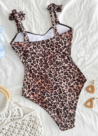 Коричневый летний купальник слитный SHEIN