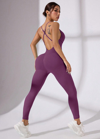 Комбінезон SHEIN комбінезон-брюки однотонний фіолетовий спортивний поліамід