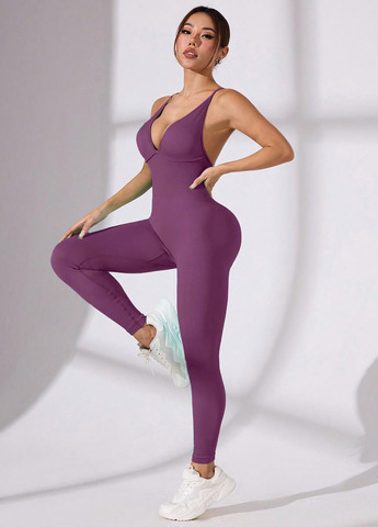 Комбінезон SHEIN комбінезон-брюки однотонний фіолетовий спортивний поліамід