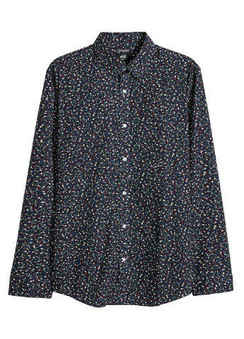 Индиго кэжуал рубашка с абстрактным узором H&M