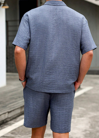 Серо-синий летний костюм (рубашка, шорты) с шортами SHEIN